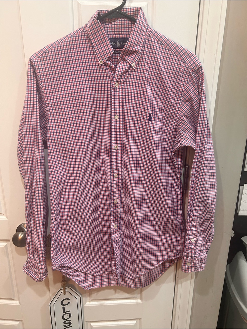 Polo Ralph Lauren Men's Size Small  Blue & Pink Check Button-Down Shirt